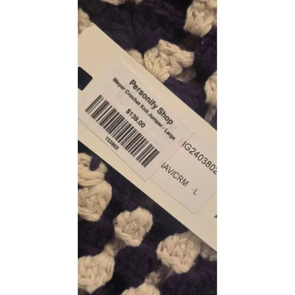 NWT MinkPink Meyer Crochet Navy / Cream Women's Sweater Size Large - Picture 6 of 8